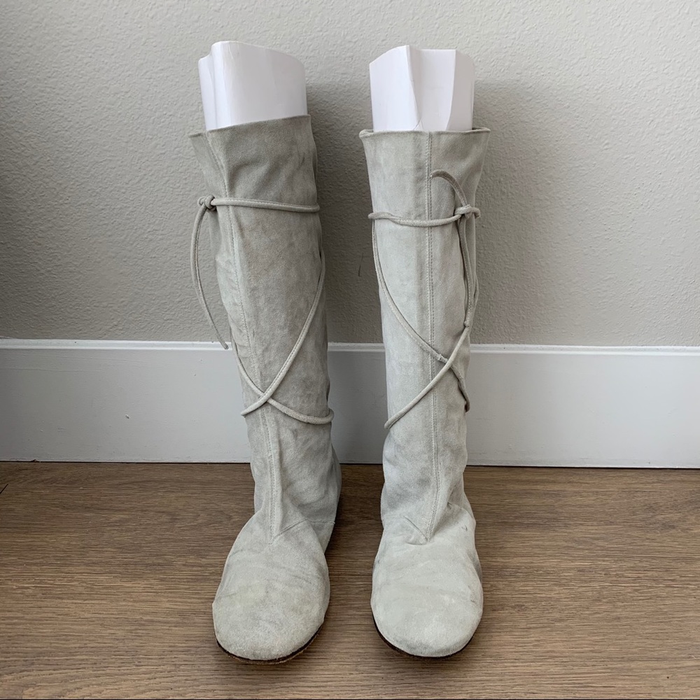 Pedder Red Suede Tie Wrap Slouch Mid Calf Boot
